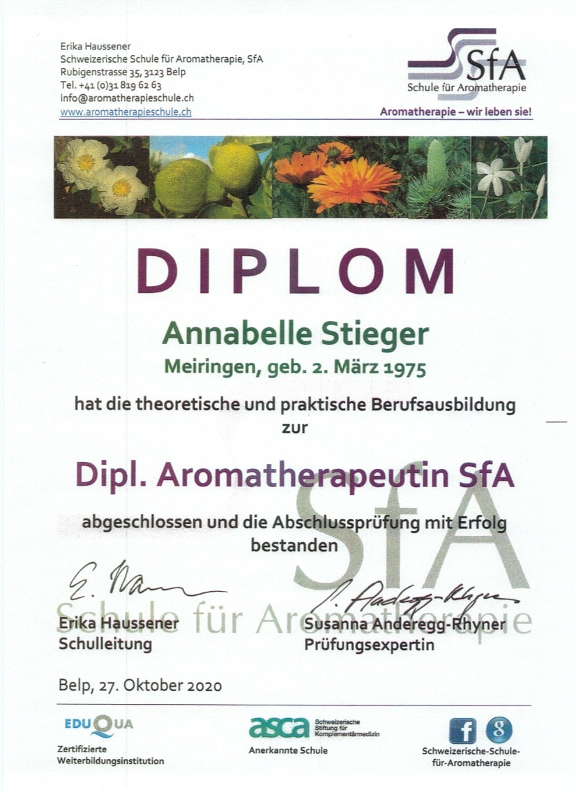 Diplom Aromatherapeutin SfA, SfA Belp